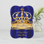 Prince Boy Baby Shower Royal Blue Gold Crown Einladung (Stehend Vorderseite)
