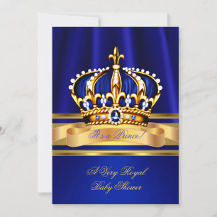 Prince Boy Baby Shower Royal Blue Gold Crown Einladung