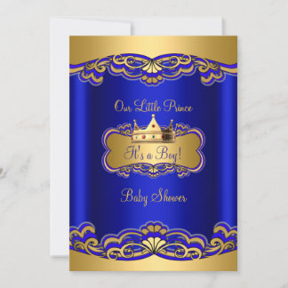 Prince Boy Baby Shower Royal Blue Gold Crown Einladung