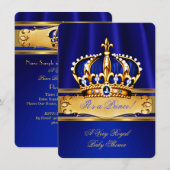 Prince Boy Baby Shower Royal Blue Gold Einladung (Vorne/Hinten)