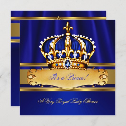 Prince Boy Baby Shower Royal Blue Gold Einladung (Vorne/Hinten)