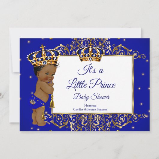 Prince Boy Baby Shower Royal Blue Gold Ethnic 2 Einladung (Vorderseite)