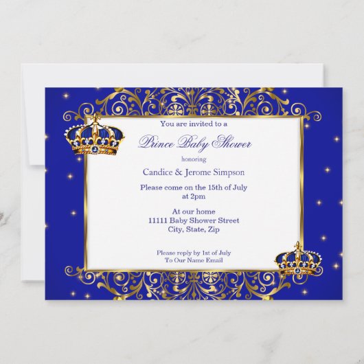 Prince Boy Baby Shower Royal Blue Gold Ethnic 2 Einladung (Rückseite)