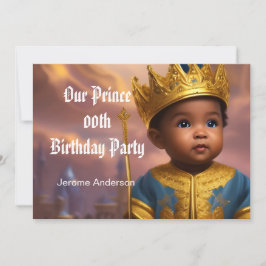 Prince Boy Birthday Blue Gold African American 2 Einladung