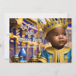 Prince Boy Birthday Blue Gold American Einladung