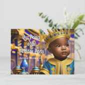 Prince Boy Birthday Blue Gold American Einladung (Stehend Vorderseite)