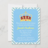 Prince Crown Baby Dusche Blau Weiß Zickzack Einladung (Vorderseite)