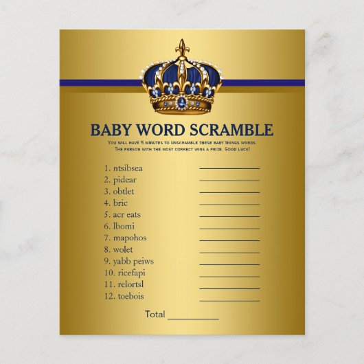 Prince Crown Baby Showspiele Word Scramble (Vorderseite)