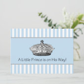 Prince Crown Blue White Baby Boy Dusche Einladung (Stehend Vorderseite)