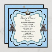 Prince Crown & Teddy Bear Jewels Boy Baby Dusche Einladung (Vorne/Hinten)