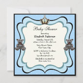 Prince Crown & Teddy Bear Jewels Boy Baby Dusche Einladung (Vorderseite)