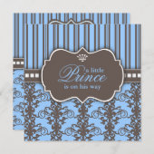 Prince Damask & Stripe Black & Blue Baby Dusche Einladung (Vorne/Hinten)
