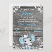 Prince Elephant Baby Shower Einladung Silver Blue (Vorderseite)