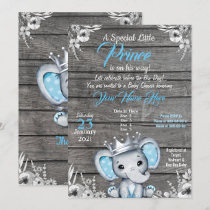 Prince Elephant Baby Shower Einladung Silver Blue