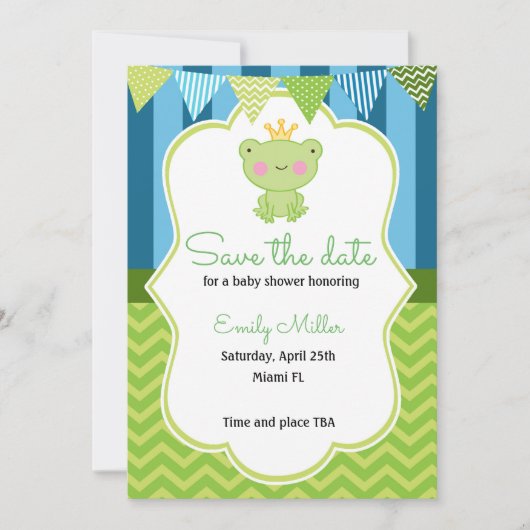 Prince Frog Baby Dusche Save the Date (Vorderseite)