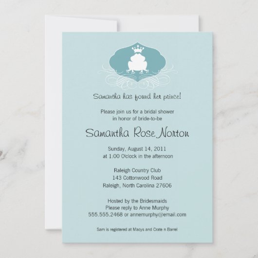 Prince Frog Themed Brautparty Einladung (Vorderseite)