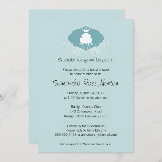 Prince Frog Themed Brautparty Einladung (Vorne/Hinten)