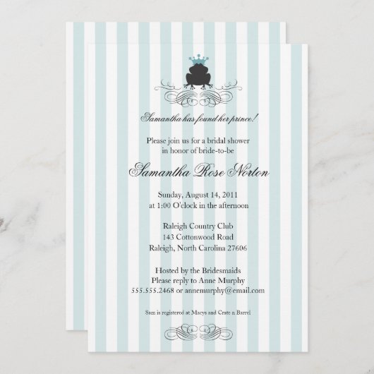 Prince Frog Themed Brautparty Einladung (Vorne/Hinten)