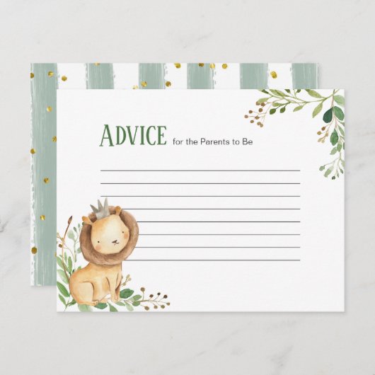 Prince Greenery Lion Baby Shower Advice Card Begleitkarte (Vorne/Hinten)