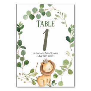 Prince Greenery Lion Baby Shower Tischnummer