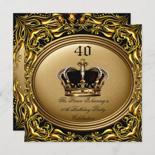 Prince King Gold Royal Black Crown Geburtstag 3 Einladung