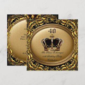 Prince King Gold Royal Black Crown Geburtstag 3 Einladung