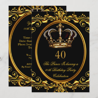 Prince King Gold Royal Black Crown Geburtstag 3 Einladung