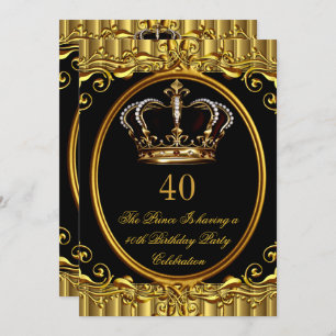 Prince King Gold Royal Black Crown Geburtstag 4 Einladung