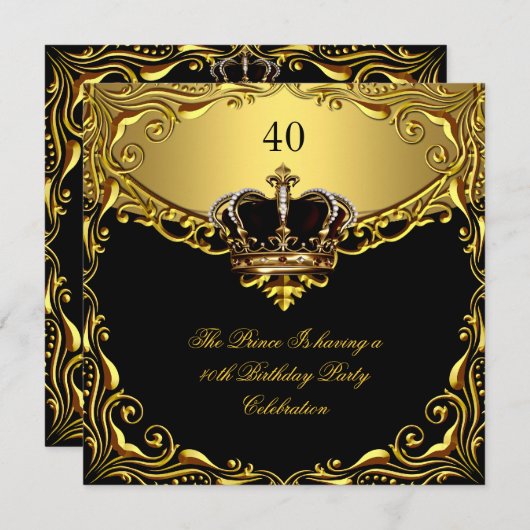 Prince King Gold Royal Black Crown Geburtstag Einladung (Vorne/Hinten)