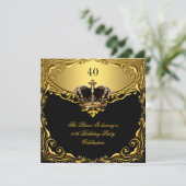 Prince King Gold Royal Black Crown Geburtstag Einladung (Stehend Vorderseite)