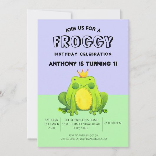Prince Lila Abstrakt Modern Frog Einladung (Vorderseite)