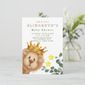 Prince Lion Golden Crown Boy Baby Dusche Einladung (Stehend Vorderseite)