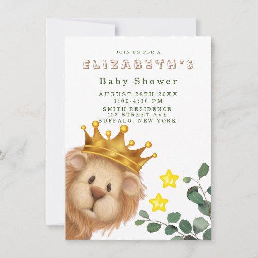Prince Lion Golden Crown Boy Baby Dusche Einladung (Vorderseite)