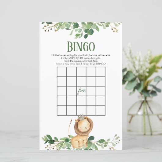 Prince Lion Greenery Baby Shower Bingo Games (Stehend Vorderseite)