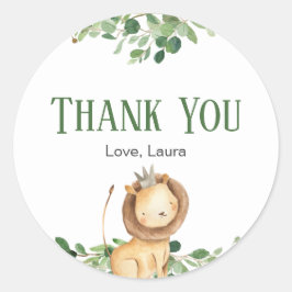 Prince Lion Greenery Floral Baby Shower Runder Aufkleber