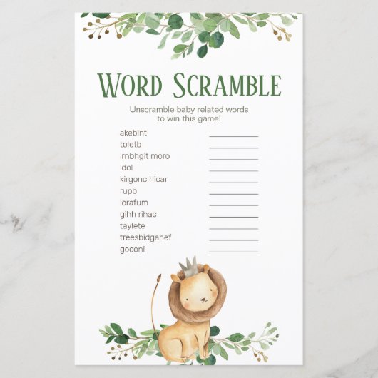 Prince Lion Greenery Floral Word Scramble (Vorderseite)