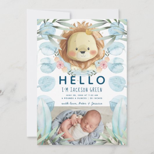 Prince Lion Illustration Foto Collage Birth Ankündigung (Vorderseite)