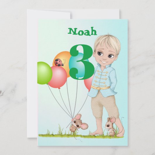 Prince Niedlich Blue Green Mouse Age Birthday Einladung (Rückseite)