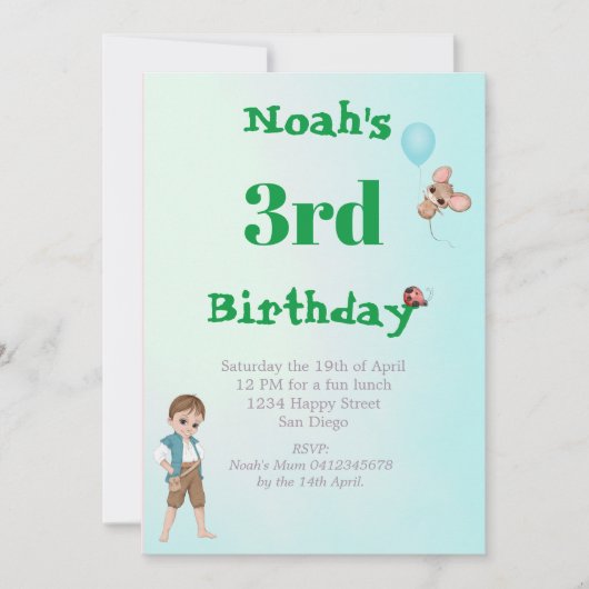 Prince Niedlich Blue Mouse Age Birthday Einladung (Vorderseite)