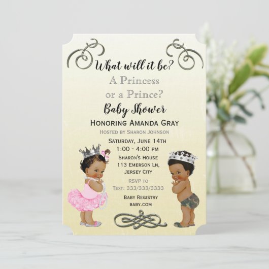 Prince oder Princess Baby Dusche Einladung (Stehend Vorderseite)