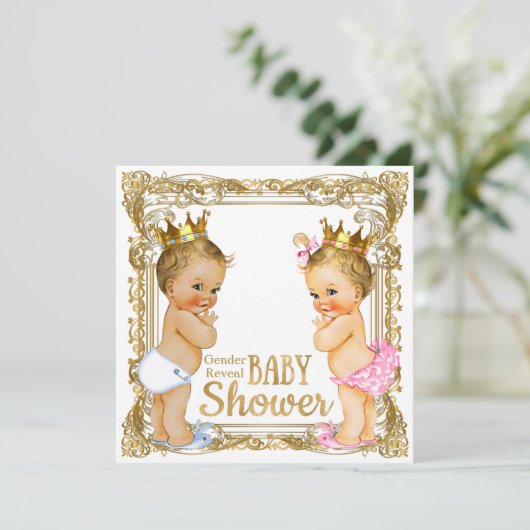 Prince oder Princess Gender Reveal Baby Dusche Einladung (Stehend Vorderseite)