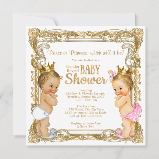 Prince oder Princess Gender Reveal Baby Dusche Einladung (Rückseite)