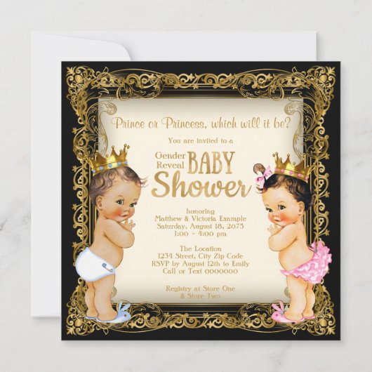 Prince oder Princess Gender Reveal Extravagant Bab Einladung (Rückseite)