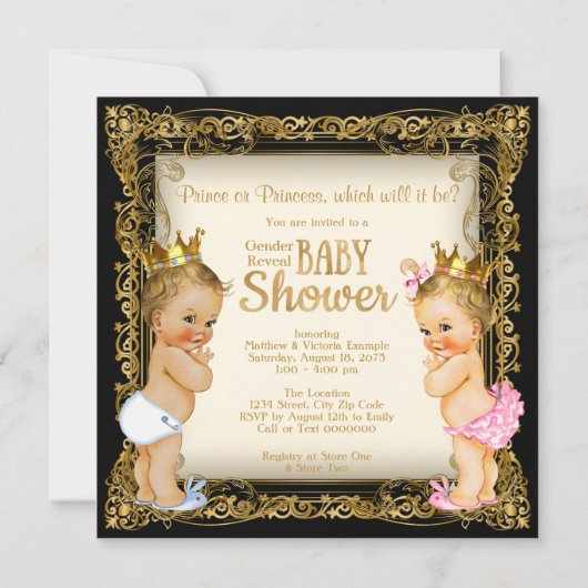 Prince oder Princess Gender Reveal Extravagant Bab Einladung (Rückseite)