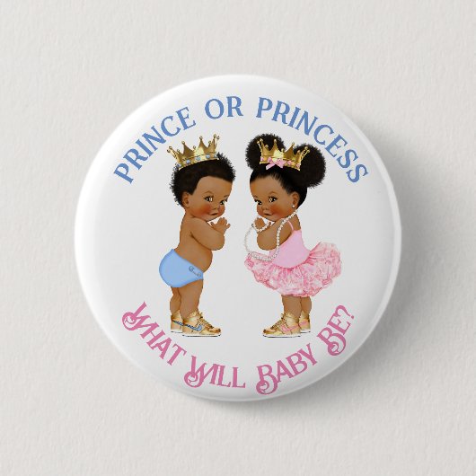 Prince oder Princess Gender Reveal Pink Blue Gold Button (Vorderseite)