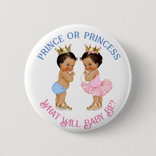 Prince oder Princess Gender Reveal Pink Blue Gold Button (Vorderseite)