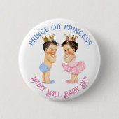 Prince oder Princess Gender Reveal Pink Blue Gold Button (Vorderseite)