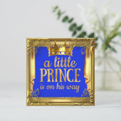 Prince on Way Baby Shower Royal Blue Gold Einladung (Stehend Vorderseite)