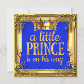 Prince on Way Baby Shower Royal Blue Gold Einladung (Vorderseite)