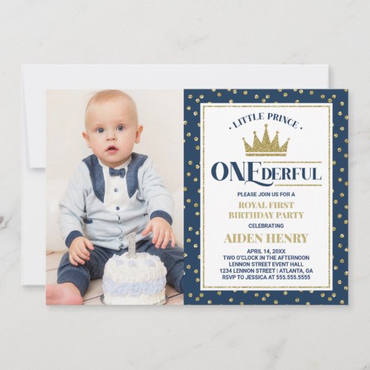 Prince ONEderful First Birthday Einladung, blau Einladung (Vorderseite)